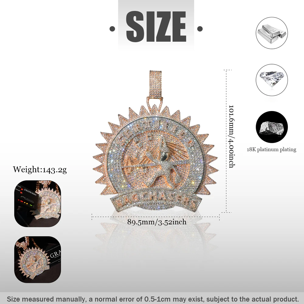 Iced Sunburst Bag Chasers Pendant Two Tone Rose Gold Silver Cubic Zirconia 18K Gold Plated Hip Hop Bling Cuban Chain Necklace Accessories Fine Jewelry Gifts for Men Boy Friends Rapper Streetwear Bold Statement Jewelry Full Sparkle Luxury Full Diamond Gift