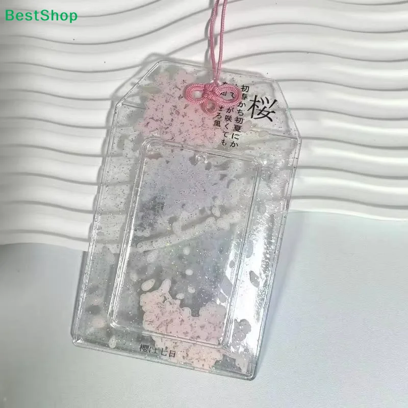 ☪1Pcs Cherry Blossom Acrylic Photocard Holder With Hanging Hole Delicate Pattern For Kpop Card Collection Daily Use