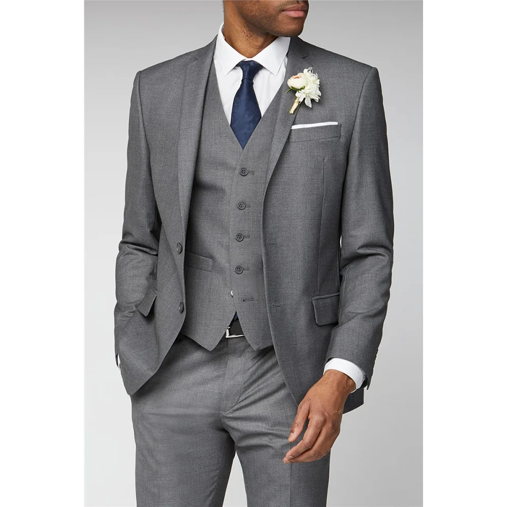 

Gray Wedding Suits for Men Fashion Notch Lapel Single Breasted 3 Piece Formal Smart Casual Groom Best Man Tuxedo Slim Fit 2023