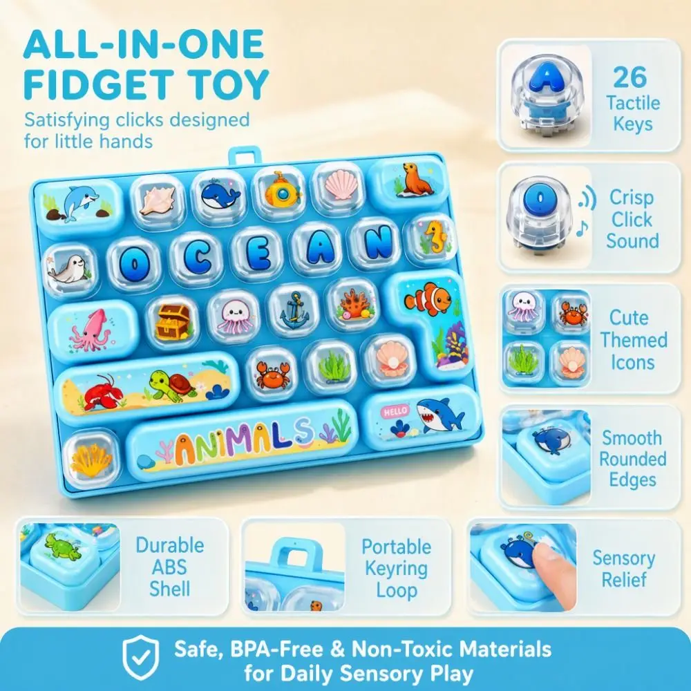 Cute 26 Keyboard Keychain Creative 26 Grid Keyboard Clicker Keychain Sensory Clicker Animal Themed Fidget Backpack Hanging