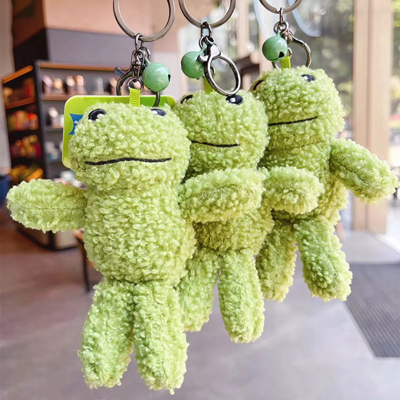 Cartoon Ugly Smiling Face Green Frog Plush Doll Keychain Pendant Fashion Coin Bag Ornaments Keyring Lanyard For Keys Gift