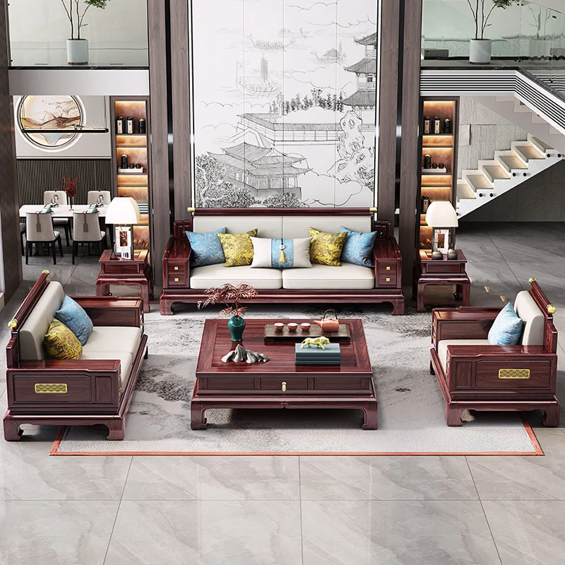 Ebony all solid wood sofa combination Arhat bed winter and summer dual-purpose apartment villa living room furniture