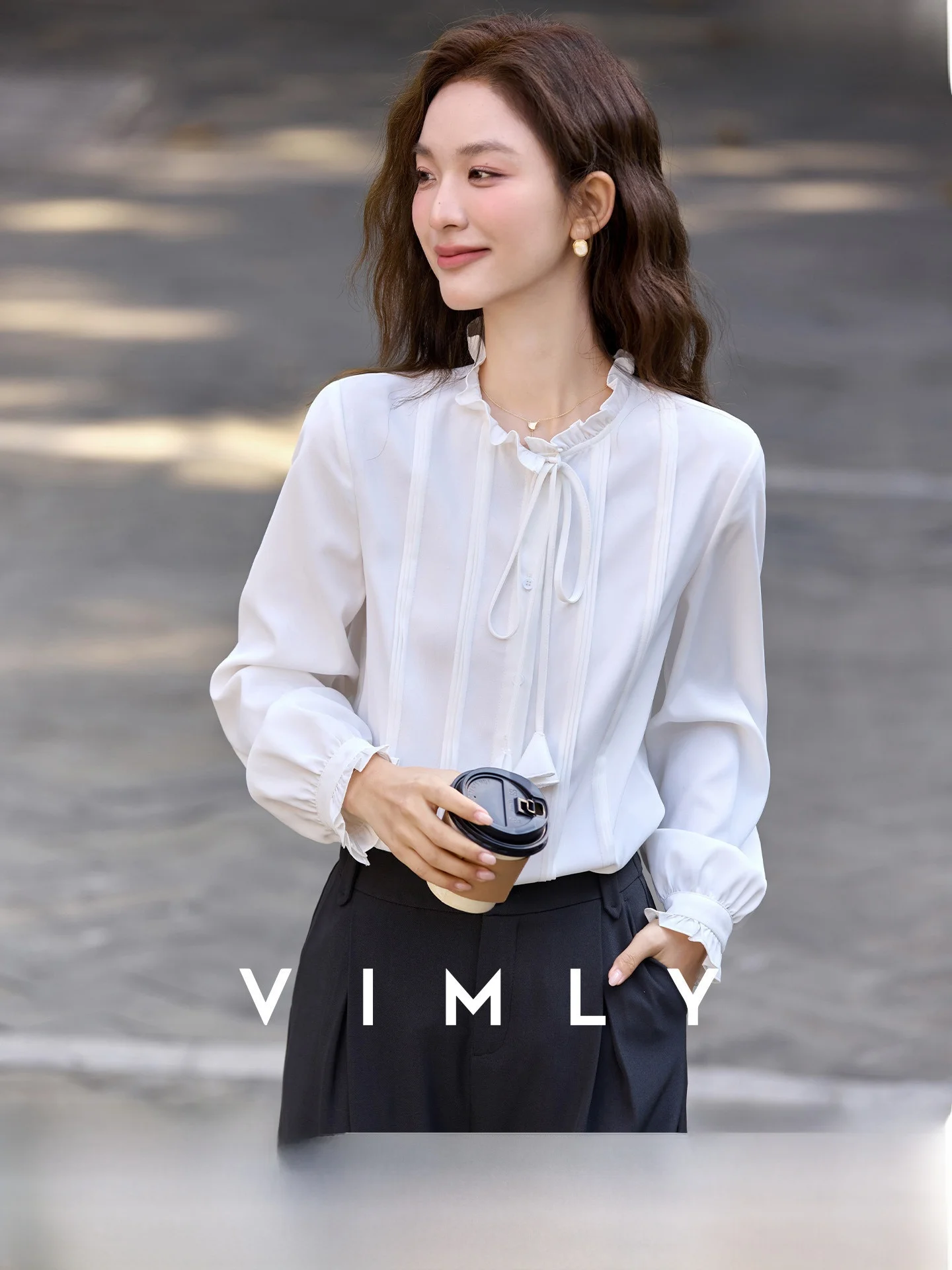 

Women's Spring 2026 Long Sve Chiffon irt Bow Tie Commute Sle Casual Faion Polyester Fiber Regular Fit Color