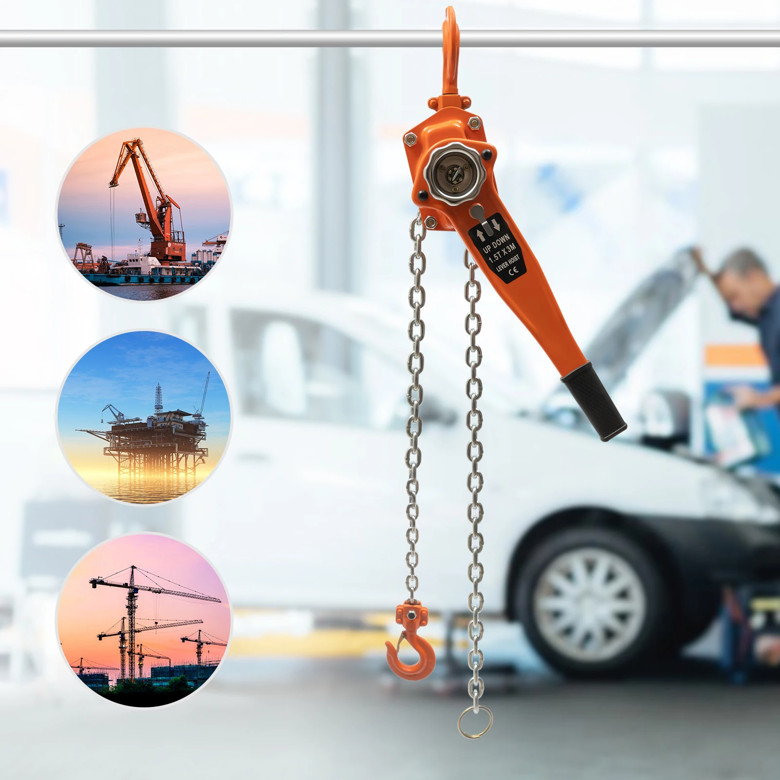 

1.5 Ton Manual Chain Hoist 3300lbs Capacity, G80 Manganese Steel Lifting Tool for Garage, Workshop & Construction