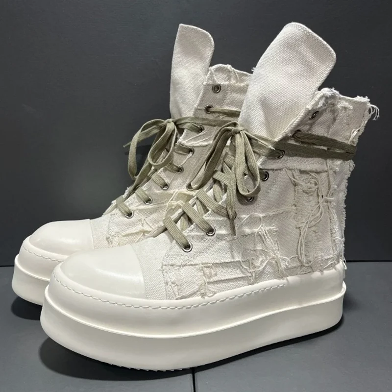 New Tassel High Top Canvas Shoes Man Thick Soled Height-increasing Shoes Men's Platform Casual Sneaker Women Ankle Boots