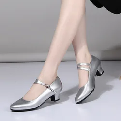 Patent Leather Mary Jane Women Kitten Heel Shoes Latin Jazz Waltz Dancing Ladies Dress Shoes 4cm Heel Silver Wine Red