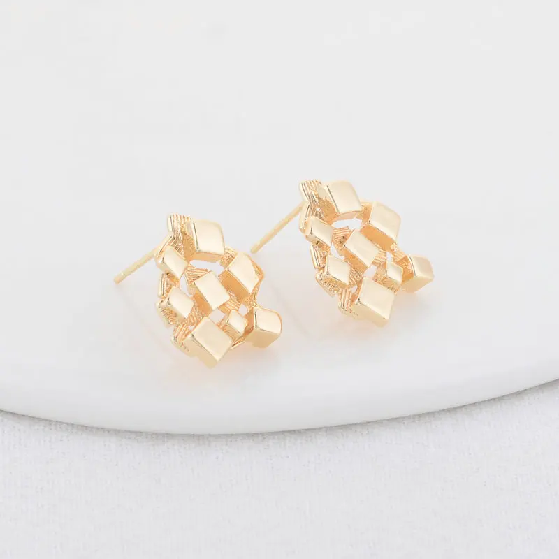 15*18MM 14K Gold Color Plated Brass Warp Stud Earrings High Quality Diy DIY Jewelry Making Finding Accessories