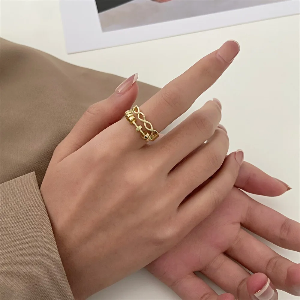 New Luxury Zircon Inlaid Ring Multiple Layers Cross Rotation Adjustable Couple Opening Rings for Women Men Finger Jewelry Gifts