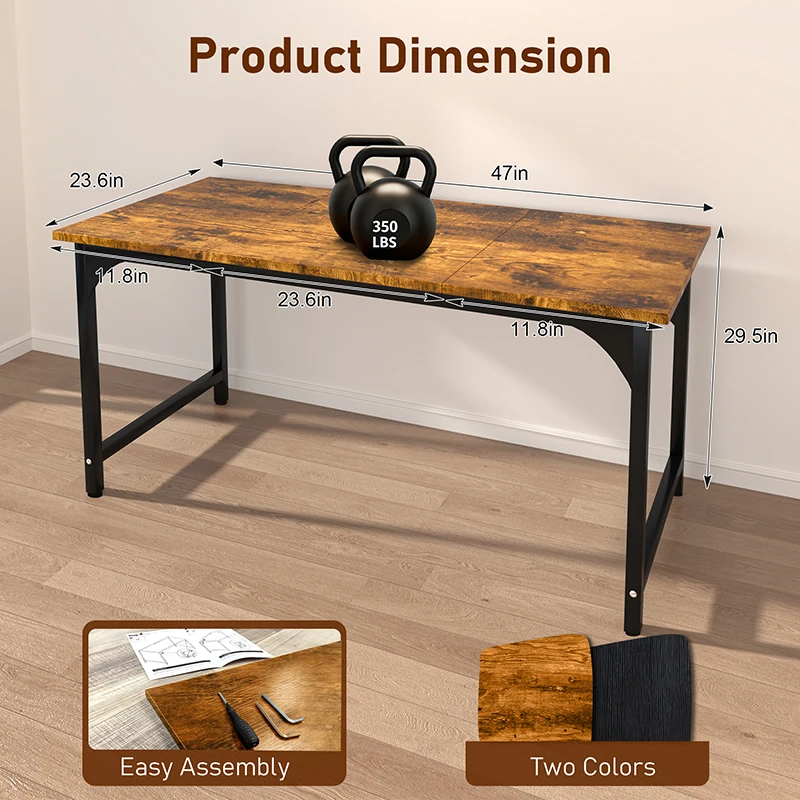 โต๊ะคอมพิวเตอร์, โต๊ะทำงานที่บ้านขนาด 47/55 นิ้ว, โต๊ะทำงานเล่นเกมและเขียนหนังสือที่บ้าน, พื้นที่วางขาขนาดใหญ่, สีน้ำตาลแบบเรียบง่าย