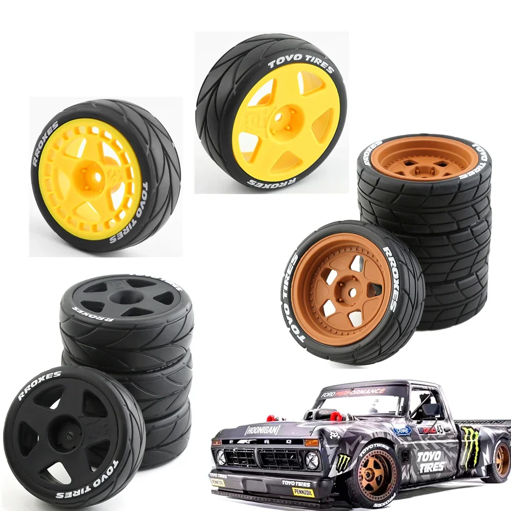 GGRC 4pcs 65mm Plastic Wheel Rim Rubber Tire For 1/10 RC Rally On-Road Racing TAMIYA TT02 XV01 HSP 94123 HPI KYOSHO WLtoys