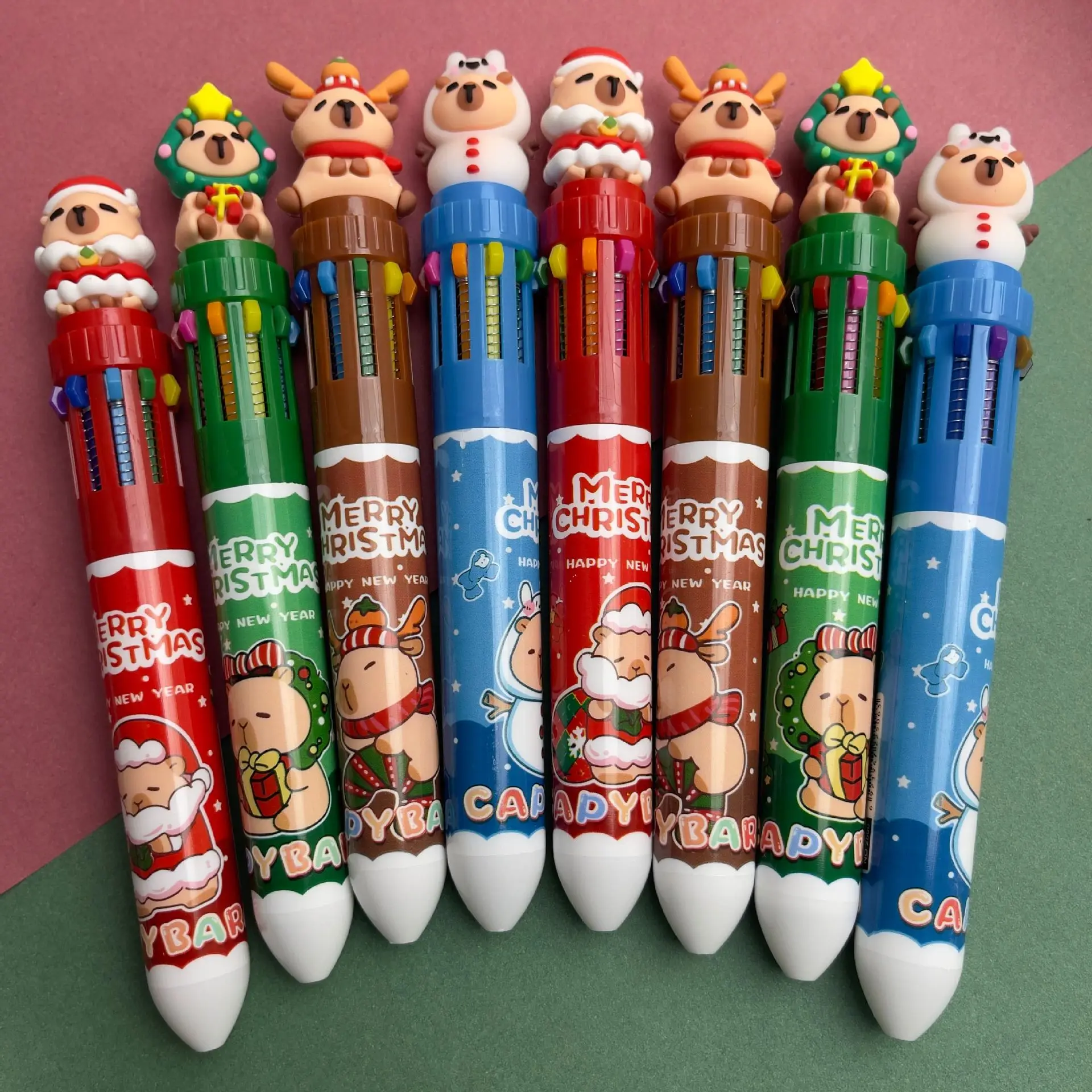 

12 Pcs Kapibara Christmas Ten-Color Pens Hand Account Colored Oil Pens Student Colored Ballpoint Cute Christmas Gifts