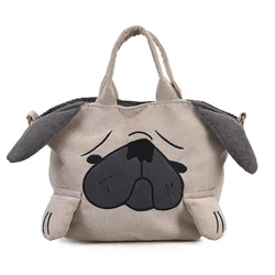 Cute Animal Handbags For Women Casual Travel Large Capacity Totes Shoulder Bags Pug Dog Corduroy Messenger Bag Feminine Bolsas