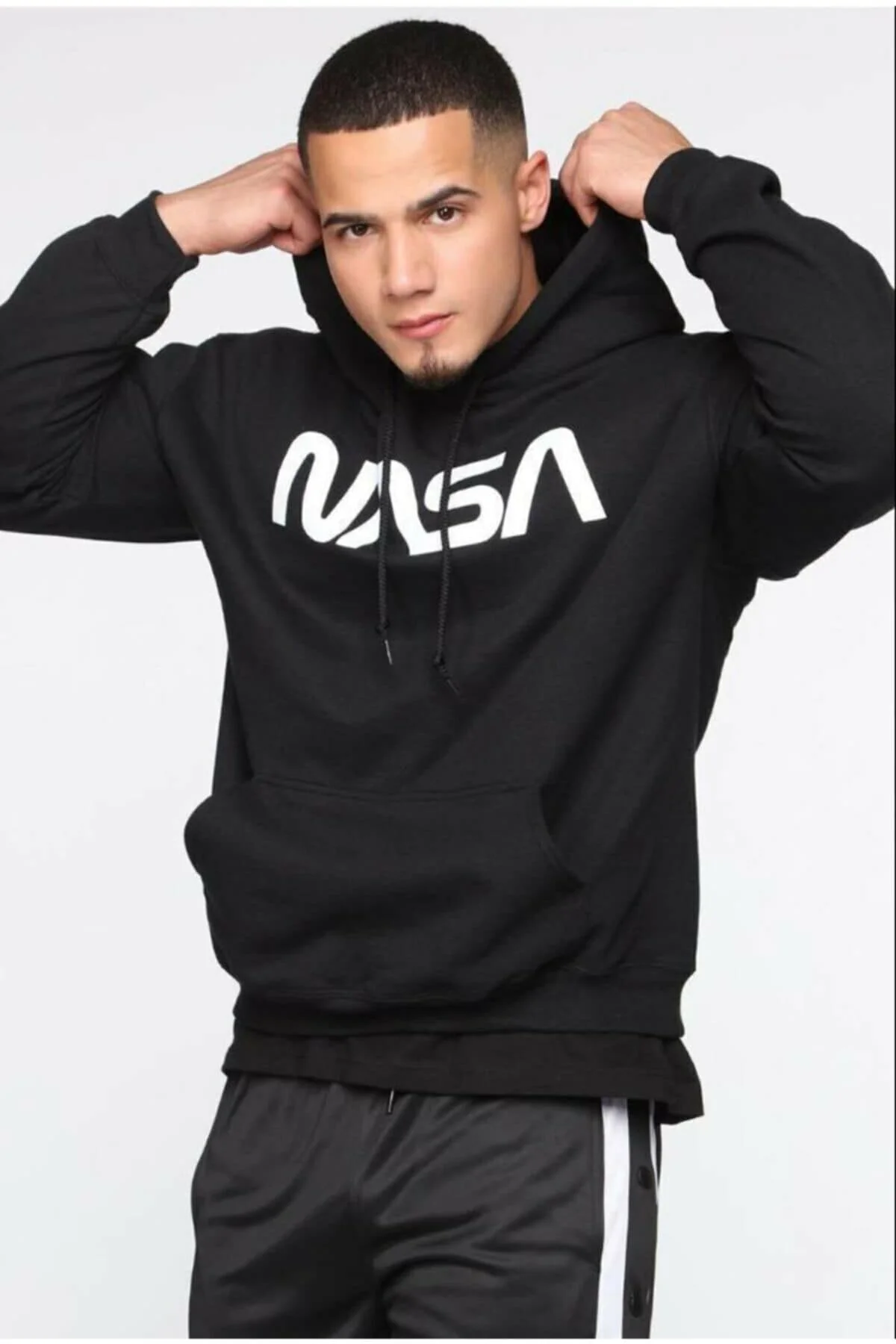 Will supply Men \'S Black Nasa Printed Hooded Sweatshirt