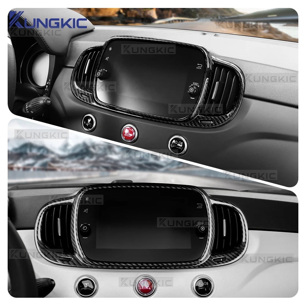 

Настоящая твердая сухая наклейка из углеродного волокна для Fiat 500E 2016-2019 Abarth 595 695 Fiat 500 2016-2024 LHD RHD Автомобильная 7-дюймовая навигационная рамка