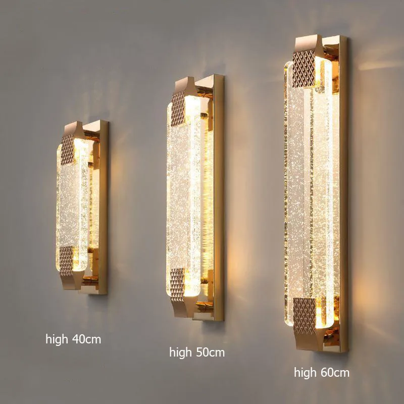 Light Luxury Crystal Wall Light LED Bedside Lamp 3 Color Dimming Modern Room Decor Mirror Stainless Steel Background Lights