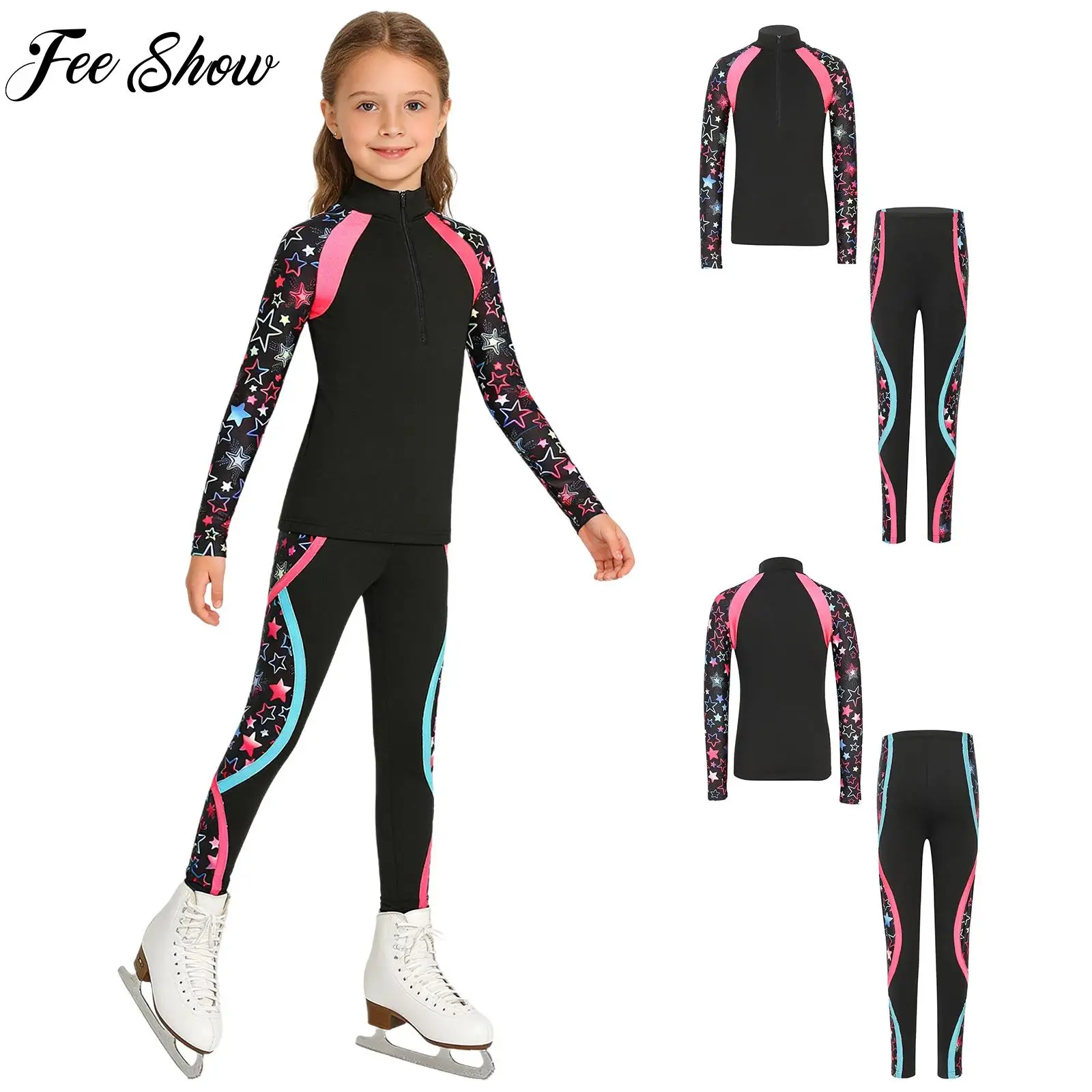 

Детский комплект для гимнастики, фигурного катания, балета и танцев для девочек: флисовый топ на молнии с длинным рукавом и брюки