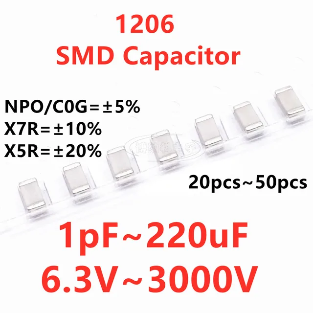 Kondensator SMD 1PF 2.2PF3.3PF4.7PF6.8PF10PF220PF330PF470PF680PF1NF22NF47NF10NF100NF0.1UF1UF2.2UF4.7UF10UF22UF47UF100UF220UF 6.3V 10V 16V 25V 35V 50 V 63 V 100 V 250 V 500 V 630 V 1000 V 2000 V 3000 V 3KV NPO C0G X7R 1