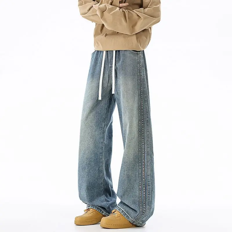 New Soft Jeans Drawstring Men's Loose Straight Casual Trousers