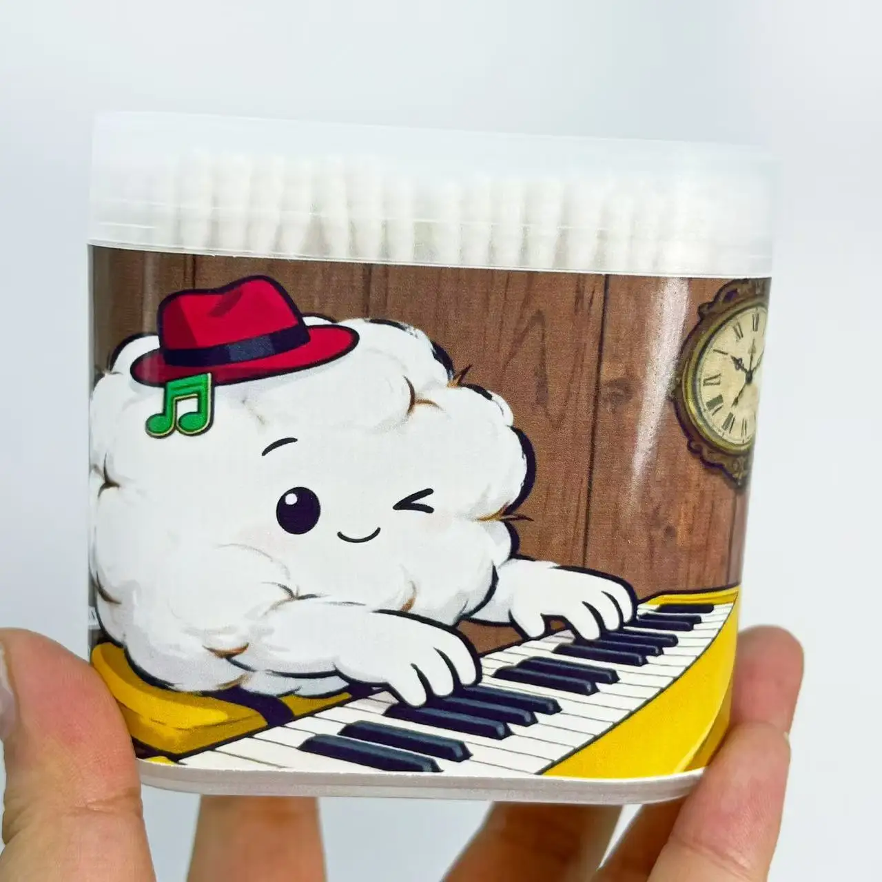 สำลีปลายสองด้านลายดนตรี 400 ชิ้น/800 ชิ้น พร้อมลวดลายโน้ตดนตรี สำลีก้านเกลียวสีขาวแบบสร้างสรรค์