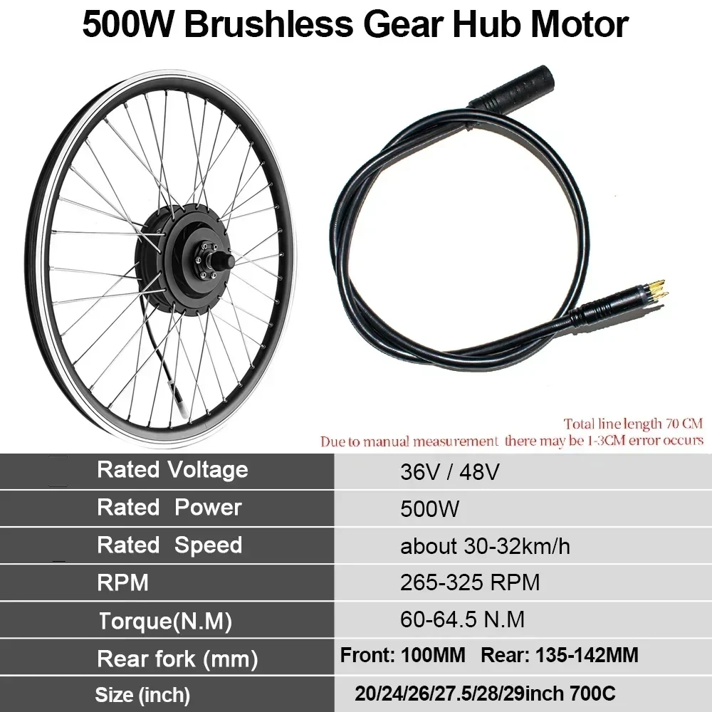 Rear Motor Wheel 36V 48V 500W Ebike Kit Electric Bike Wheel Conversion Kit LCD Electric Bicycle Wheel Kit for 20/26inch 700C