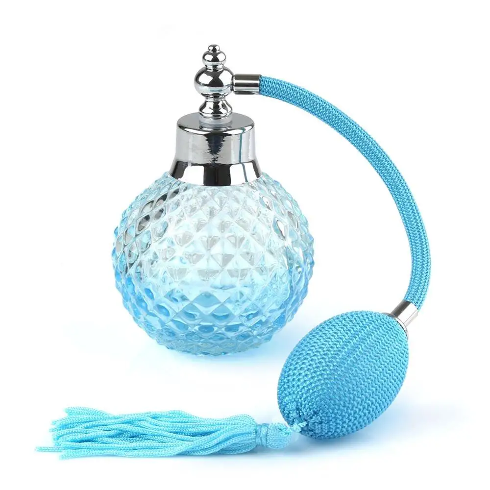 

100ml Crystal Vintage Perfume Bottle Empty Long Tassel Spray Atomizer Refillable Glass Spray Bottle Cap 24mm for Women Blue Gift