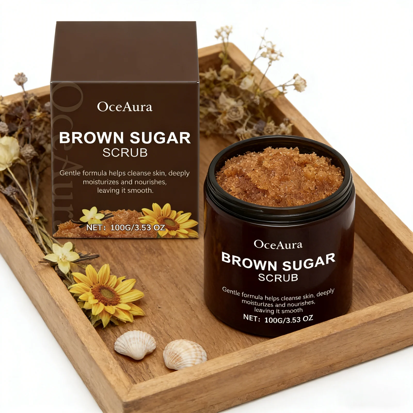 OceAura Exfoliating Scrub for Body Deep Cleaning Dead Skin Remover Long Lasting Moisturizing Shrink Pores Brown Sugar Scrub 100g