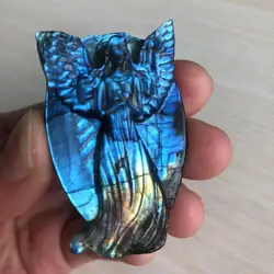Natural Crystals Labradorite Crystal Stone Hand Carved Angel Xangsane Blue Moonstone Pendant Decoration