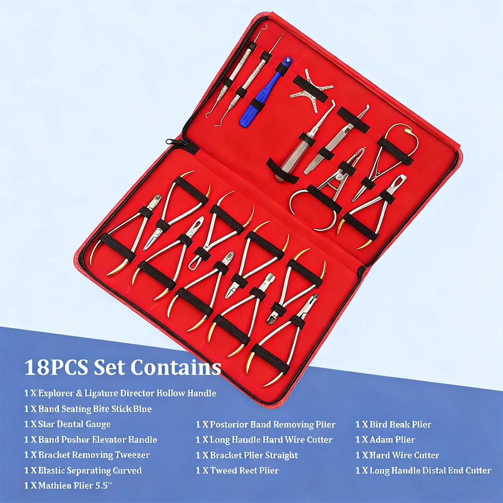 

18 Pcs Dentist Orthodontic Tools Kit with Forming Pliers Archwire Benders and Orthodontic Instruments for Braces Adjustment Set