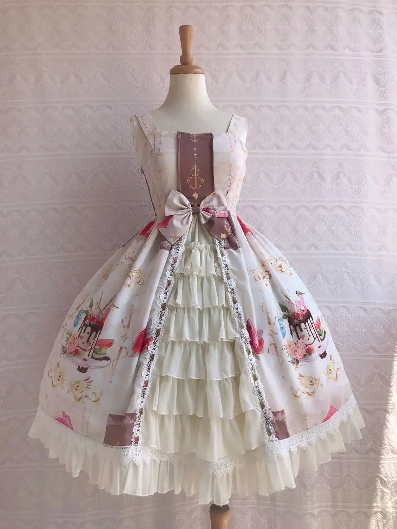 

Lolita Dress Layered Fruit and Cake Print Bows Sweet Lolita Jsk Dress