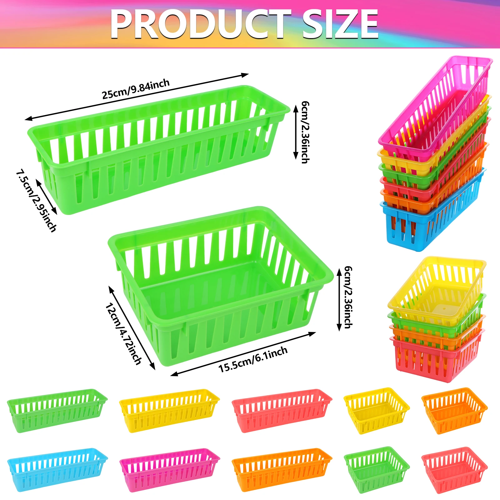 ULELE 10 Pcs Stationery Storage Baskets,Classroom Pen Basket Pencil Organiser Basket Trays Coloured Pencil Basket Plastic Pencil