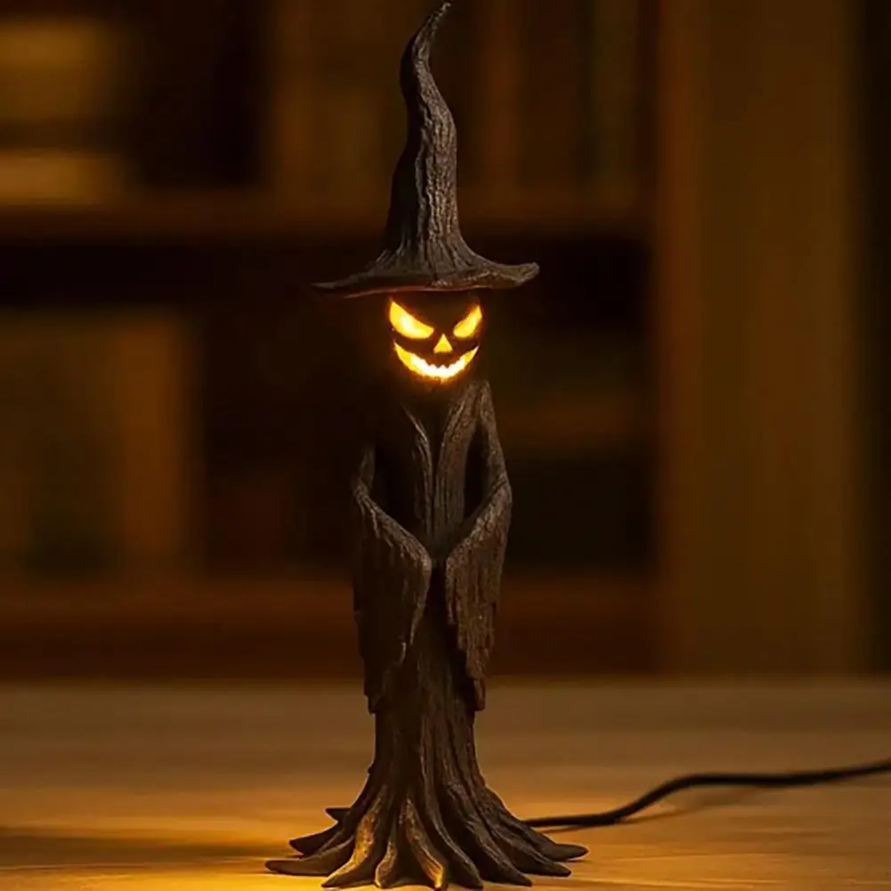 جو مخيف ديكور تحت عنوان تمثال ساحرة ساحرة اليدوية الراتنج الساحرة تمثال مصباح مع Led ضوء الليل لديكور الهالوين #3