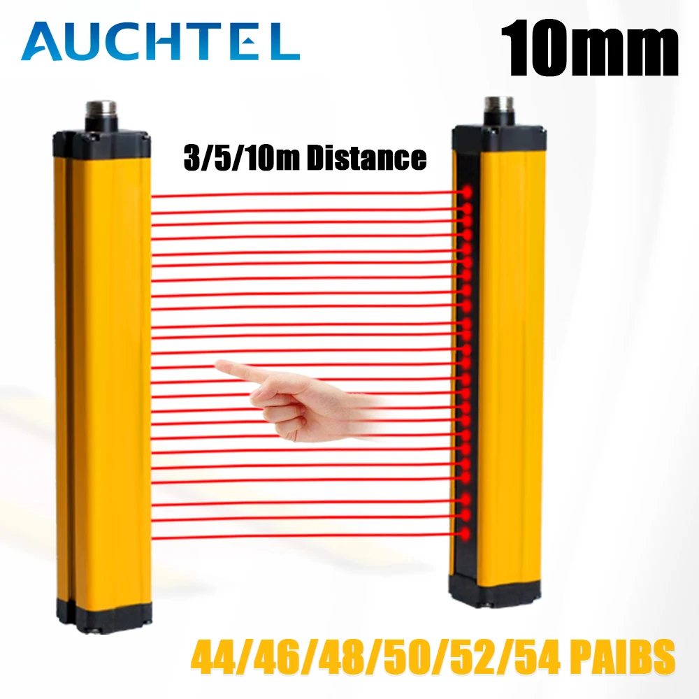 AUCHTEL Safety Light Curtain APS30 3/5/10M Protect Photoelectric Switch Area Sensor 42-54 Beams 10mm Grating Security Device 24V