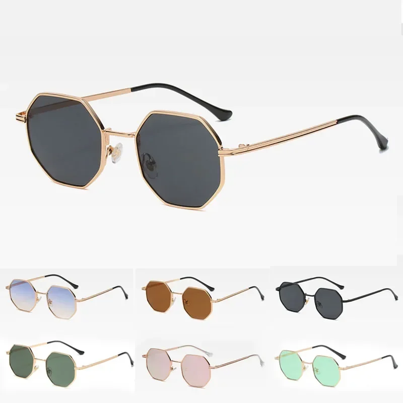 Vintage Small Metal Frame Sunglasses Retro Fashion Polygon Octagon Sun Glasses for Men Women Luxury Brand очки солнцезащитные