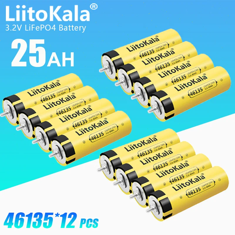 12szt LiitoKala 3.2V 25Ah LiFePO4 ogniwo akumulatorowe litowo-żelazowo-fosforanowe głębokie cykle dla majsterkowiczów 12V 24V 36V 48V energia