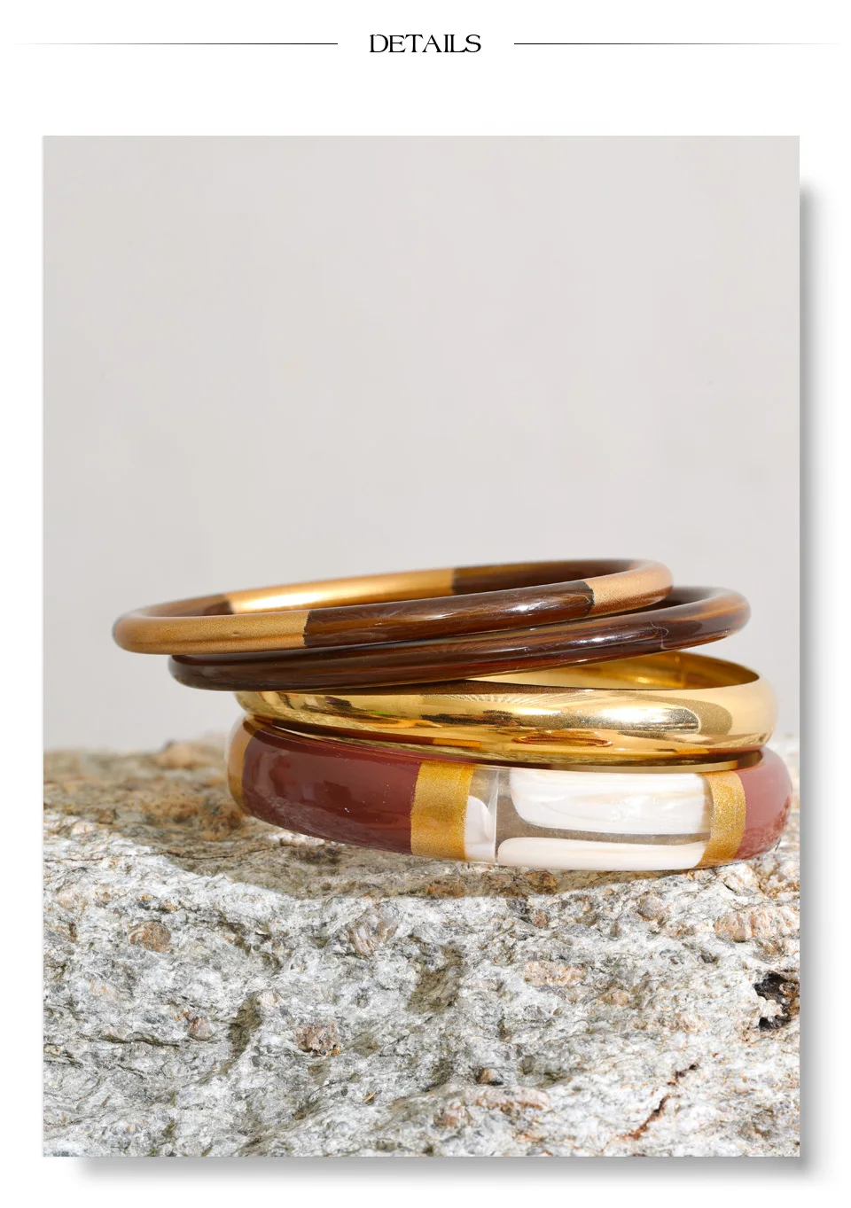 Yhpup 65mm 1 Set Edelstahl-Harz-Armreif, rund, mehrlagig, mehrfarbig, Herbst-Winter-Statement-Schmuck, wasserdicht – Detail 7