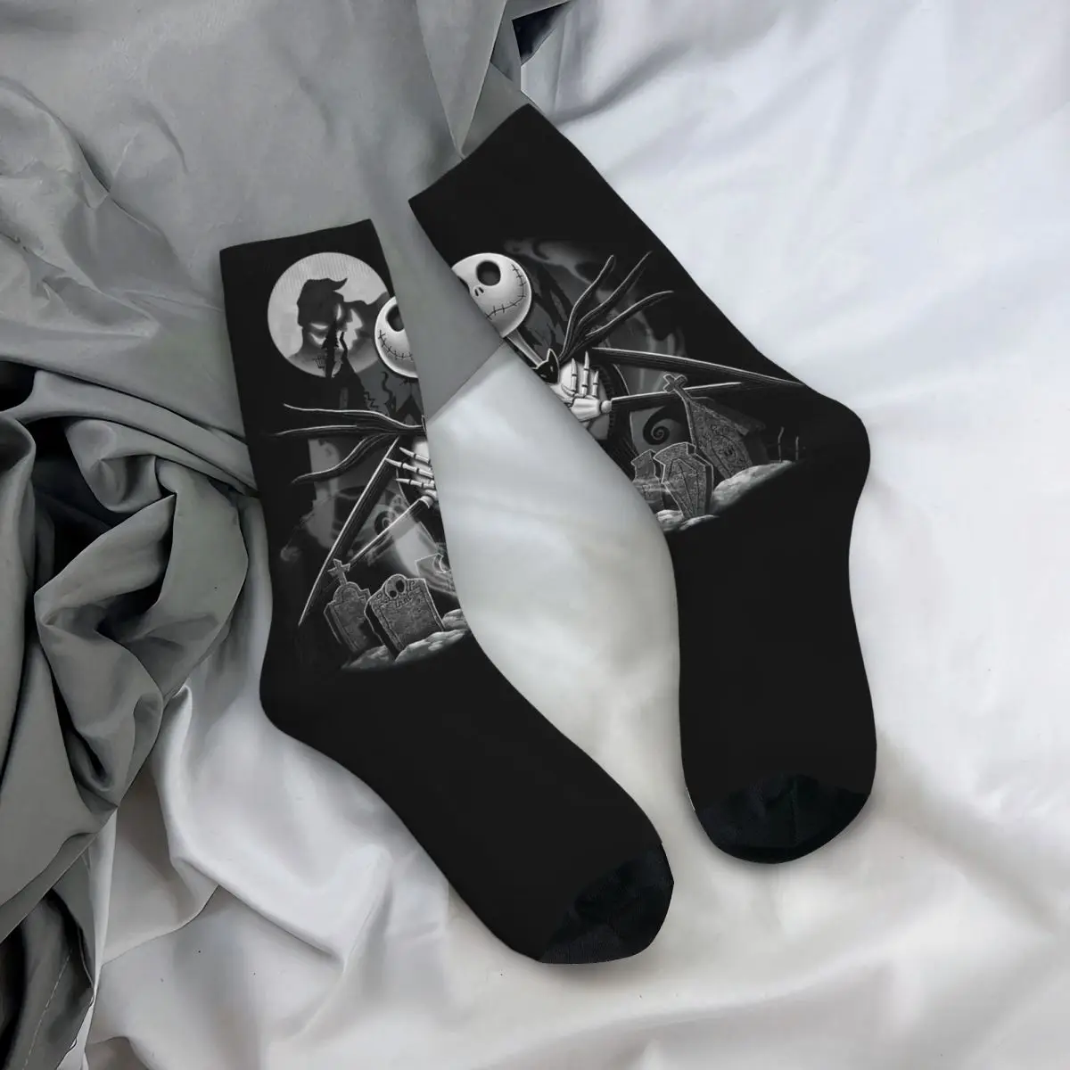 Cool New Nightmare Before Christmas Skateboard Socks Jack Night Scene Polyester Crew Socks for Women Men Breathable