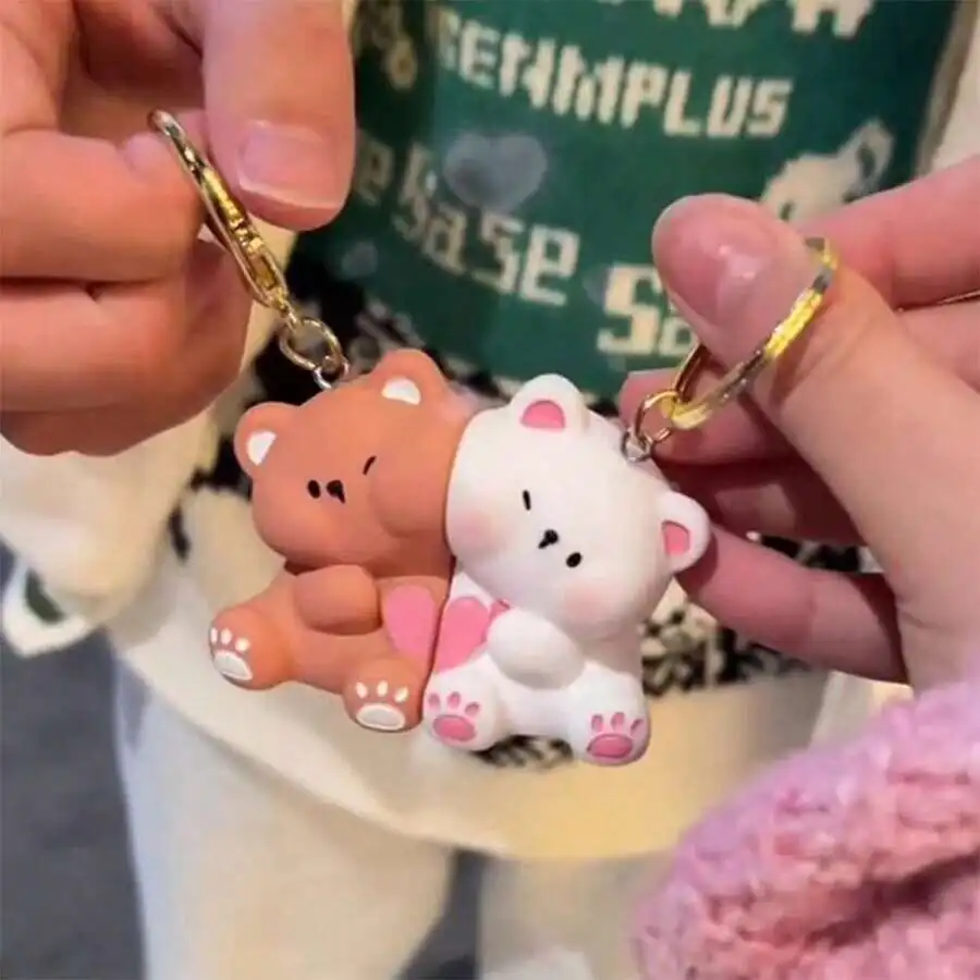 

2pcs Cute Bear Couple Magnetic Keychain Mini Pendant For Bag Car Accessories Valentines Day Gift