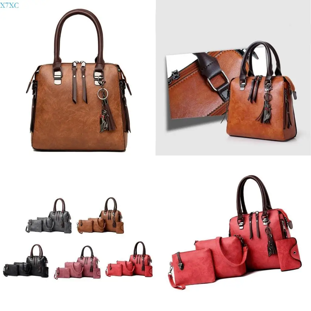 

X7XC Fashionable Women 4 In 1 Handbag Set with Adjustable Strap and Metal Feet Crossbody Bag Wallet for Daily Use and Travel