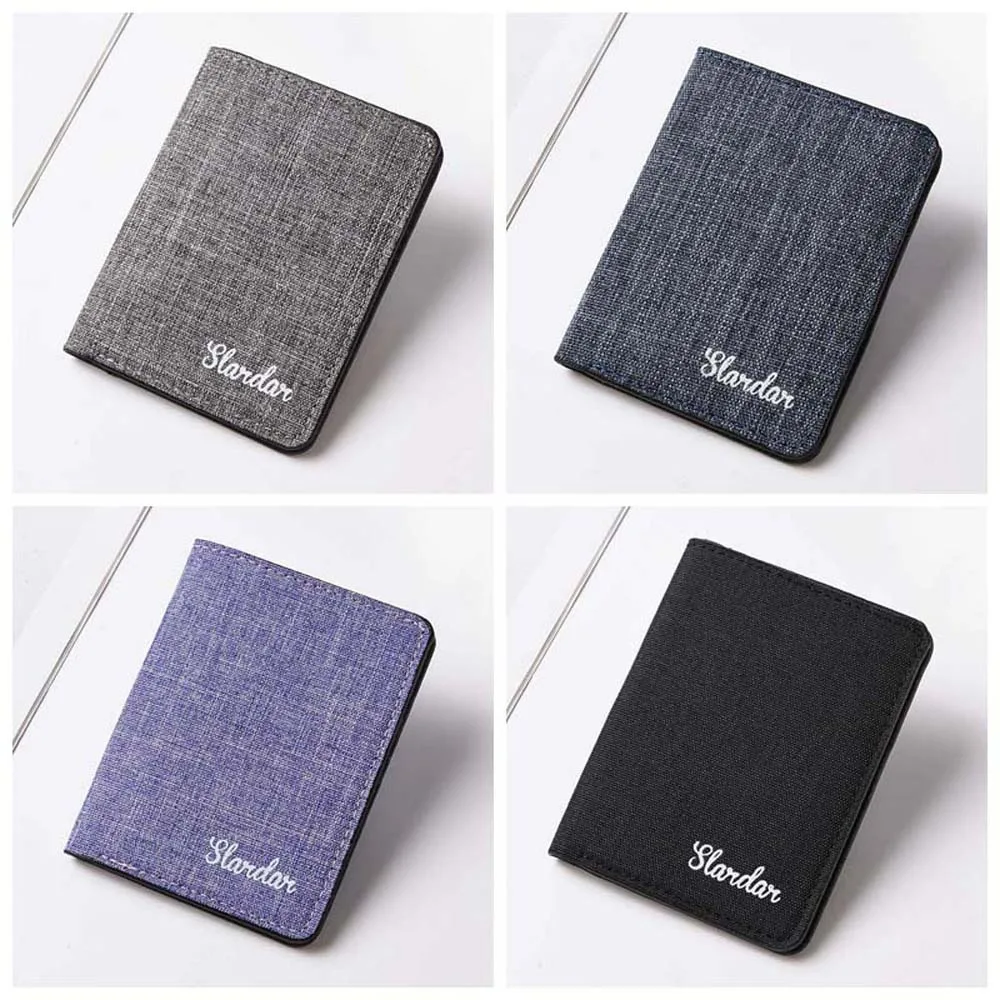 Black/Blue/Gray/Purple Men Short Wallet Credit Card Case Multi Function Men Card Holder Canvas ID Photo Bank Holder