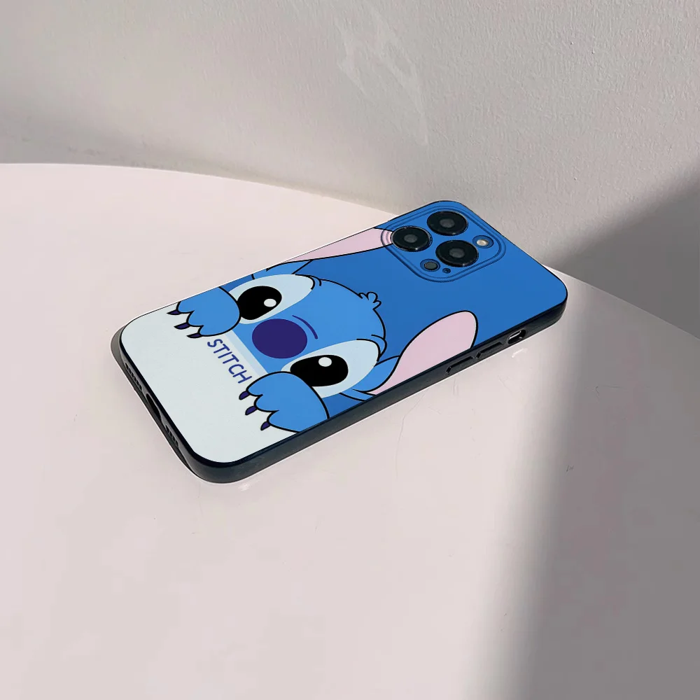 Stitch-Lilos Cute Phone Case for iPhone 15 14 13 Pro Max 11 12 Mini X Xs XR Se 2022 Black Silicone Cover