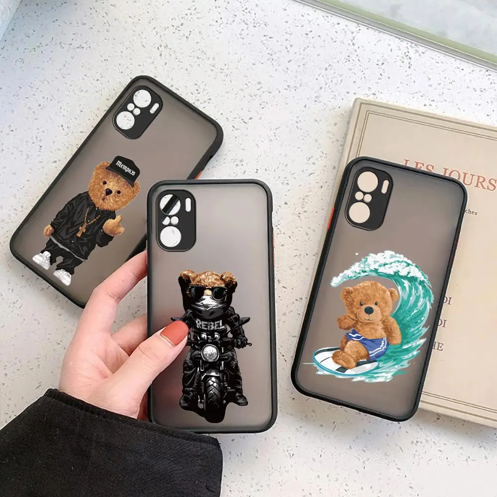 Funny Teddy Bear Mascot Matte Case for Xiaomi Redmi K50 K40 GAMING K30 K20 10X 10C 10 9C 9T 9A 9 8 7 6 5 A1 PRO Silicone Cover