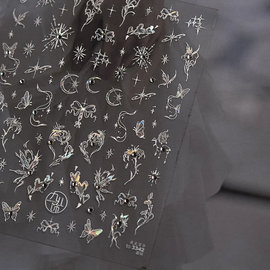 10개입 5D 다이아몬드 나비 네일 아트 스티커 홀로그램 나비 네일 장식 데칼 DIY 셀프 접착 슬라이더 액세서리