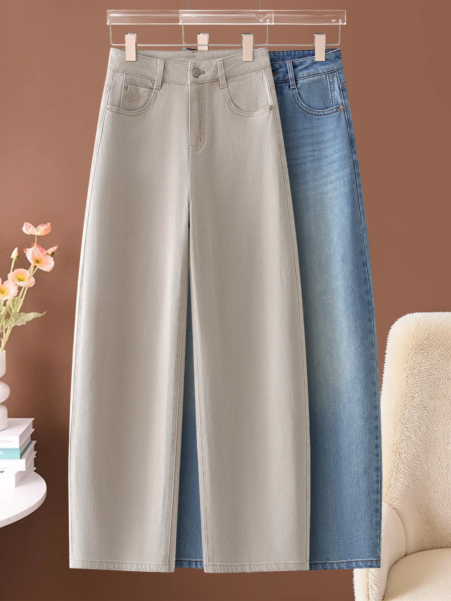 

Женские джинсы с высокой талией, свободного прямого кроя, весна-осень 2026, новый стиль, с вышивкой, утягивающие, широкие брюки