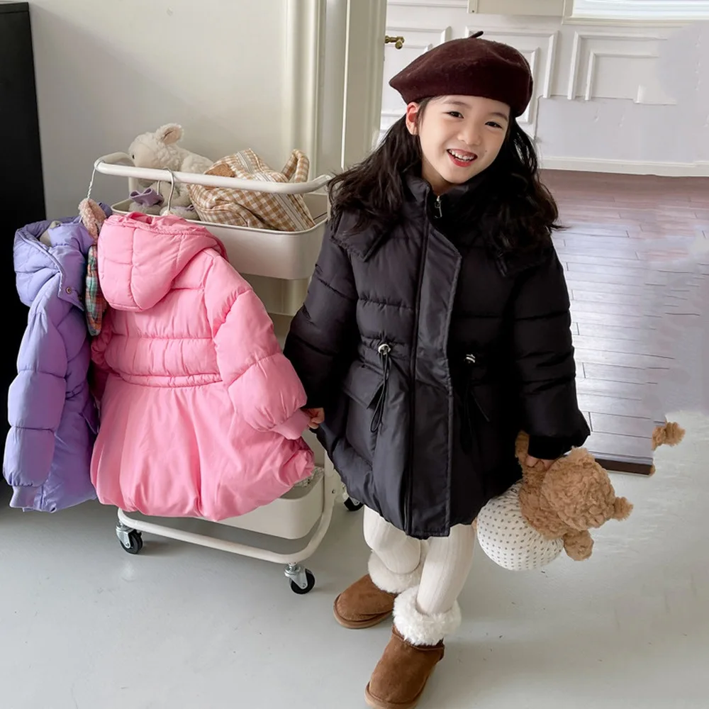 

2023 Winter Kids Clothes Girl Light Down Jackets Girl Kid's Cotton Dresses Elegant Children Clothing Knee-Length Hooded Coats