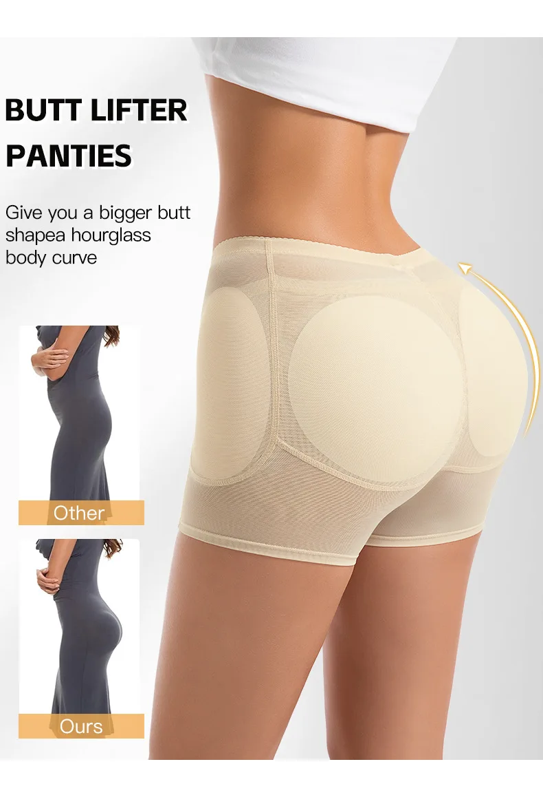 Damen 4-Pad Po-Lifter-Höschen mit hoher Taille, Bauchkontrolle, Shapewear, Hüftverstärker, Netz-Slips, Bauchstraffende Body-Shaper-Shorts – Detail 13