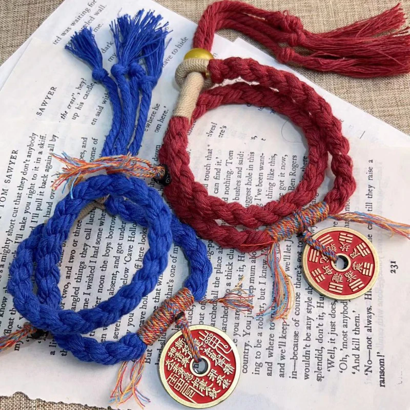 Gelang Uang Hantu Gunung Tiongkok Gelang Tenun Tangan Tibet Angin Nasional Gelang Merah Keberuntungan Gelang Tali Bang