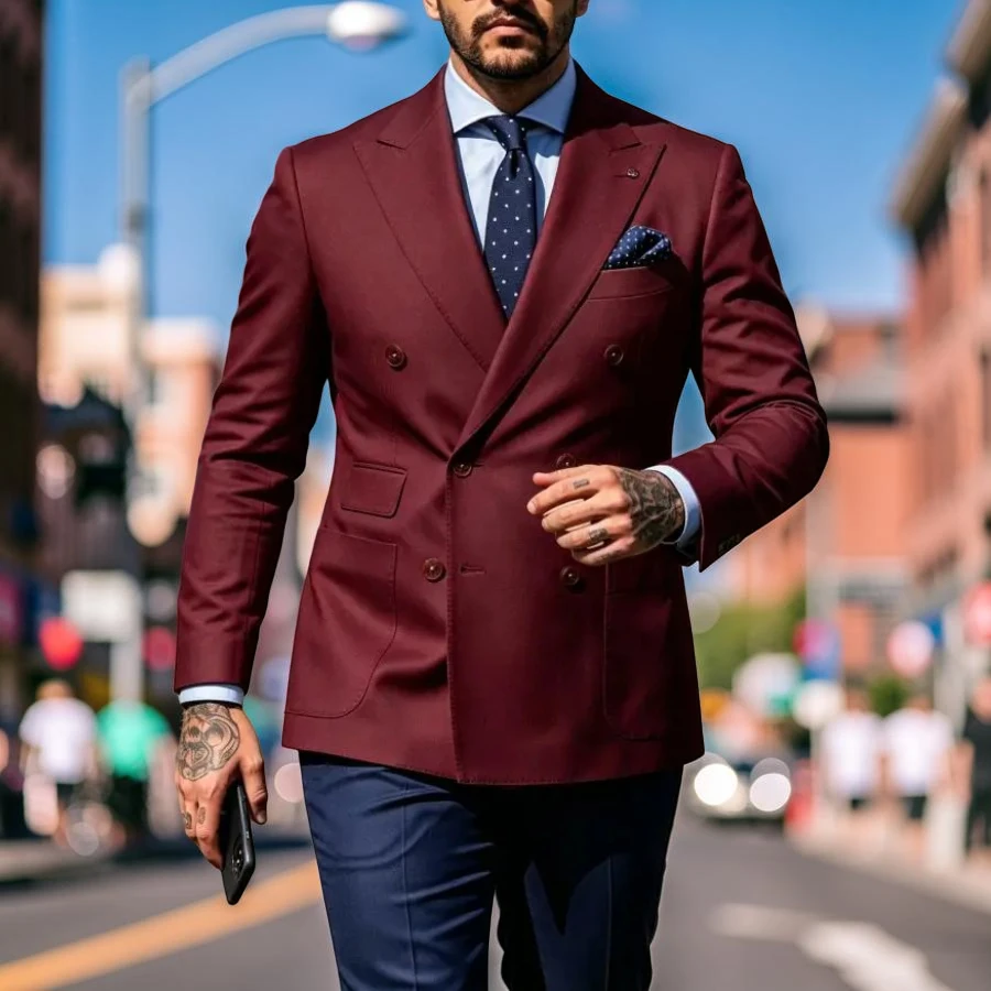 

Slim Fit Suits for Men Double Breasted Casual Wedding Suits for Party 2 Pieces Groom Tuxedo Blazer with Pants Set 2026 New