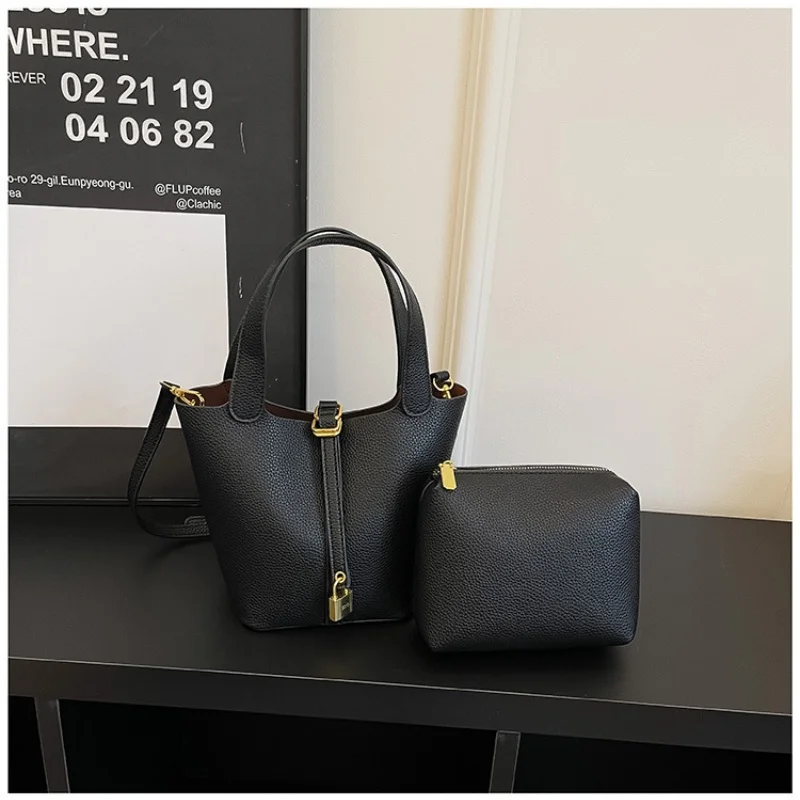 

Classic Bucket Bag with Detachable Pouch, Timeless Top Handle Crossbody Shoulder Purse