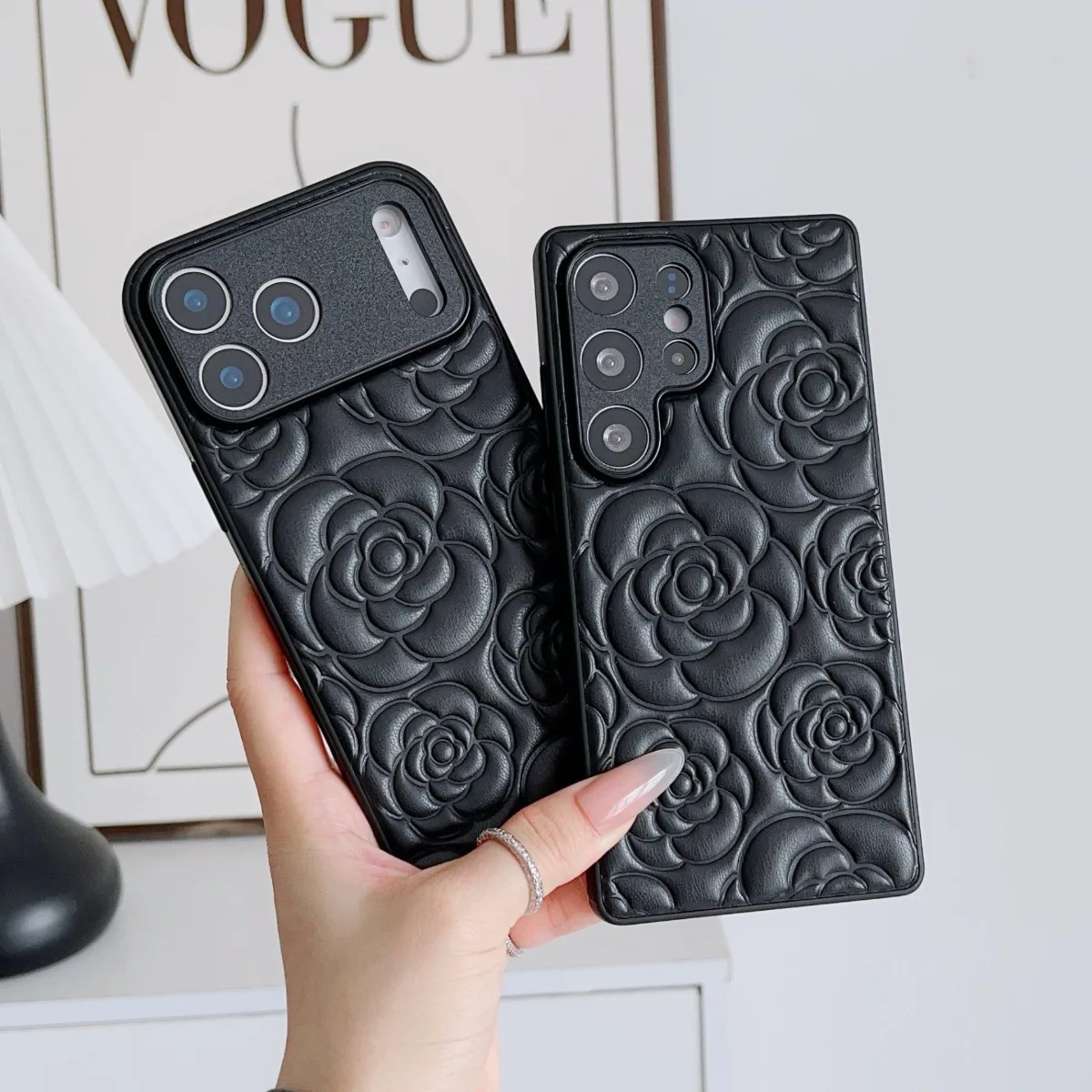 Camellia Flower Pattern PU Leather Phone Case For iPhone 17 Air 16 15 14 Plus 13 12 16Pro Max Shockproof Cover