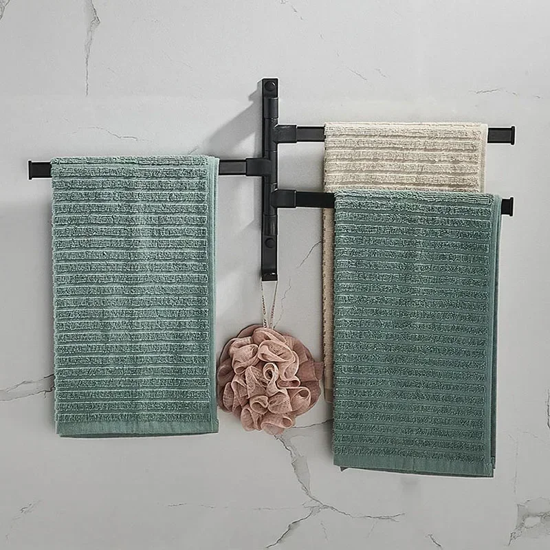Towel Bars Bathroom Towel Holder Metal Swivel Towel Rack Space Saving Swinging Towel Rack Wall Mounted Towel Holder with Hooks